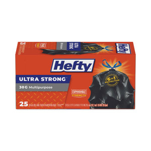 Hefty Ultra Flex Waste Bags, 30 gal, 1.05 mil, 6" x 2.1", Black, 150/Carton (RFPE80627) View Product Image
