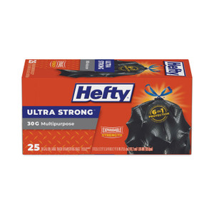 Hefty Ultra Flex Waste Bags, Drawstring, 30 gal, 1.05 mil, 6" x 2.1", Black, 150/Carton Hefty Ultra Flex Waste Bags, Drawstring, 30 gal, 1.05 mil, 6" x 2.1", Black, 150/Carton