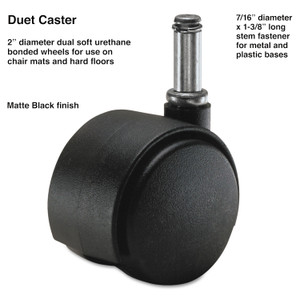Master Caster Duet Dual Wheels, Grip Ring Type C Stem, 2" Soft Polyurethane Wheel, Matte Black, 5/Set