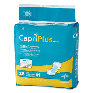 Medline Capri Plus Bladder Control Pads, Extra Plus, 6.5" x 13.5", 28/Pack, 6/Carton (MIIBCPE02CT) View Product Image