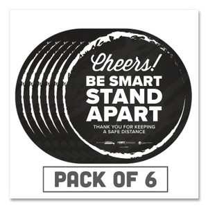 Tabbies BeSafe Messaging Floor Decals, Cheers;Be Smart Stand Apart;Thank You for Keeping A Safe Distance, 12" Dia, Black/White, 6/CT (TAB79085) View Product Image