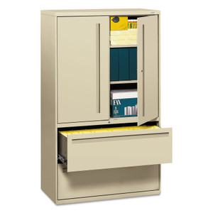 HON Brigade 700 Series Lateral File, Three-Shelf Enclosed Storage, 2 Legal/Letter-Size File Drawers, Putty, 42" x 18" x 64.25"
