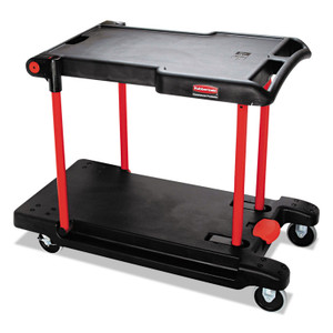 Rubbermaid Commercial Convertible Utility Cart, Plastic, 2 Shelves, 400 lb Capacity, 23.88" x 45.13" x 34.38", Black (RCP430000BK) View Product Image