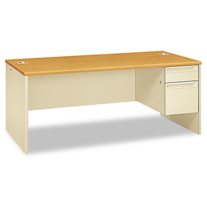 HON 38000 Series Right Pedestal Desk, 72" x 36" x 29.5", Harvest/Putty