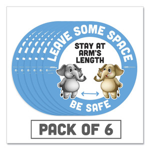 Tabbies BeSafe Messaging Education Floor Signs, Leave Some Space; Stay At Arms Length; Be Safe, 12" dia, White/Blue, 6/Pack (TAB29512) View Product Image