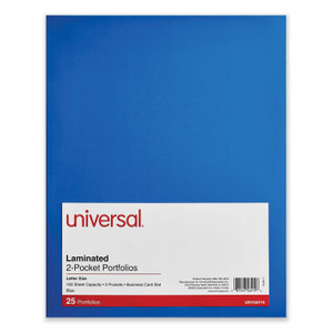 Universal Laminated Two-Pocket Folder, Cardboard Paper, 100-Sheet Capacity, 11 x 8.5, Blue, 25/Box