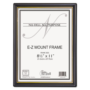 NuDell EZ Mount Document Frame with Trim Accent and Plastic Face, Plastic, 8.5 x 11 Insert, Black/Gold, 18/Carton