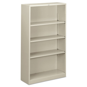 HON Metal Bookcase, Four-Shelf, 34.5w x 12.63d x 59h, Light Gray