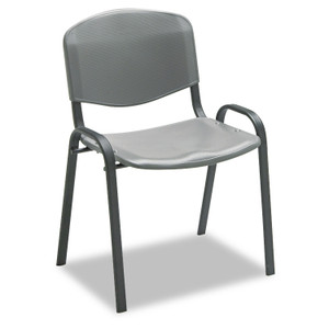 Safco Stacking Chair, Supports Up to 250 lb, 18" Seat Height, Charcoal Seat, Charcoal Back, Black Base, 4/Carton