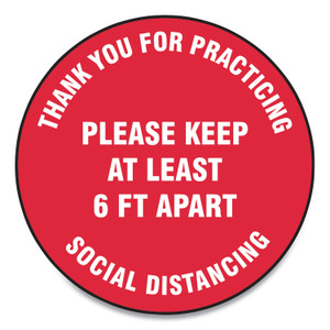 Accuform Slip-Gard Floor Signs, 17" Circle, "Thank You For Practicing Social Distancing Please Keep At Least 6 ft Apart", Red, 25/Pack (GN1MFS423ESP) View Product Image