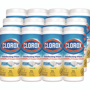 Clorox Disinfecting Wipes, Bleach Free Cleaning Wipes, 1-Ply, 7 x 8, Crisp Lemon, White, 35/Canister, 12 Canisters/Carton
