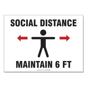 Accuform Social Distance Signs, Wall, 14 x 10, "Social Distance Maintain 6 ft", Human/Arrows, White, 10/Pack (GN1MGNF542VPESP) View Product Image