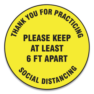 Accuform Slip-Gard Floor Signs, 17" Circle,"Thank You For Practicing Social Distancing Please Keep At Least 6 ft Apart", Yellow, 25/PK (GN1MFS427ESP) View Product Image