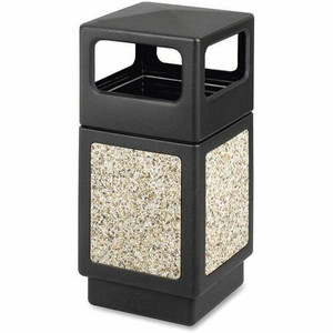 Safco Indoor/outdoor Square Receptacles - 38 gal Capacity - 39.3" Height x 18.3" Width x 18.3" Depth - Polyethylene - Black