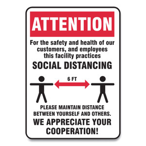 Accuform Social Distance Signs, Wall, 10 x 14, Customers and Employees Distancing, Humans/Arrows, Red/White, 10/Pack (GN1MGNG905VPESP) View Product Image