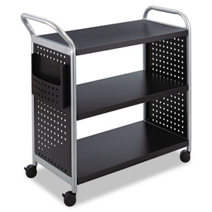 Safco Scoot Three Shelf Utility Cart, Metal, 3 Shelves, 1 Bin, 300 lb Capacity, 31" x 18" x 38", Black/Silver View Product Image