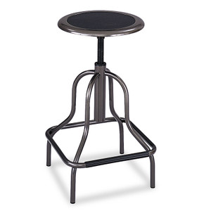 Safco Diesel Industrial Stool, Backless, Supports Up to 250 lb, 22" to 27" Seat Height, Black Seat, Pewter Base