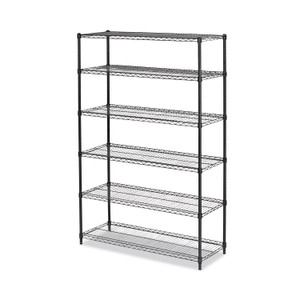 Alera NSF Certified 6-Shelf Wire Shelving Kit, 48w x 18d x 72h, Black Anthracite