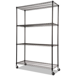 Alera NSF Certified 4-Shelf Wire Shelving Kit with Casters, 48w x 18d x 72h, Black (ALESW604818BL) View Product Image