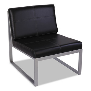 Alera Ispara Series Armless Chair, 26.57" x 30.71" x 31.1", Black Seat, Black Back, Silver Base (ALERL8319CS) View Product Image