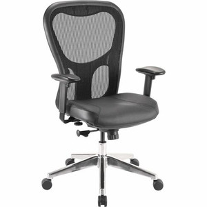 Lorell Elevate Mesh Mid-Back Office Chair - Black Seat Color - Leather Seat Material - Aluminum Frame Material - 5-star Base