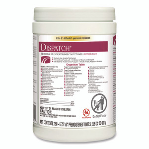 Clorox Healthcare Dispatch Hospital Cleaner Disinfectant Towels with Bleach, 1-Ply, 6.75 x 8, Unscented, White, 150/Canister