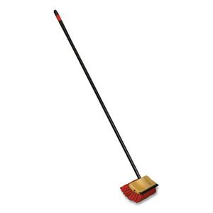 O-Cedar Commercial Bi-Level Floor Scrub Brush, Red Polypropylene Bristles, 10" Brush, 54" Black Metal Handle, 6/Carton (DVOCB066155) View Product Image