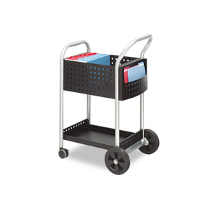 Safco Scoot Dual-Purpose Mail and Filing Cart, Metal, 1 Shelf, 2 Bins, 22" x 27" x 40.5", Black/Silver (SAF5238BL) View Product Image