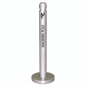 Rubbermaid Commercial Smoker's Pole, Round, Steel, 0.9 gal, 4 dia x 41h, Silver