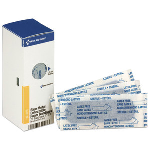 First Aid Only Metal Detectable Adhesive Bandages, Foam, Blue, 1 x 3, 25/Box (FAOFAE3110) View Product Image