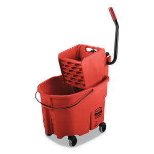 Rubbermaid Commercial WaveBrake 2.0 Bucket/Wringer Combos, Side-Press, 35 qt, Plastic, Red