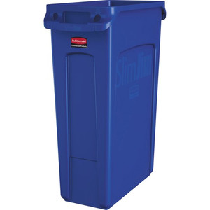 Rubbermaid Commercial Slim Jim 23-Gallon Vented Waste Container - 23 gal Capacity - Handle, Durable, Recyclable - 30" Height x 22" Width x 11" Depth - Blue