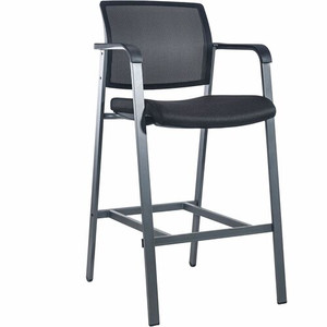 Lorell Mesh Back Guest Stool with Arms - Black Seat Color - Fabric Seat Material - Square Base