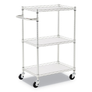 Alera Three-Shelf Wire Cart with Liners, Metal, 3 Shelves, 450 lb Capacity, 24" x 16" x 39", Silver (ALESW322416SR) View Product Image