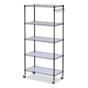 Alera 5-Shelf Wire Shelving Kit with Casters and Shelf Liners, 36w x 18d x 72h, Black Anthracite (ALESW653618BA) View Product Image