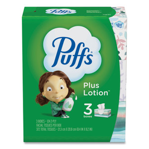 Puffs Plus Lotion Facial Tissue, 2-Ply, White, 124/Box, 3 Box/Pack (PGC39363PK) View Product Image