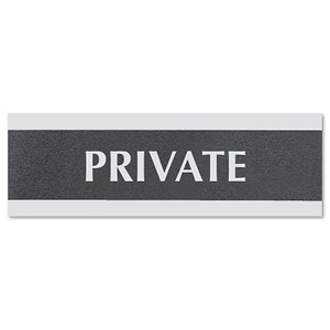 Headline Sign Century Series Office Sign, PRIVATE, 9 x 3, Black/Silver