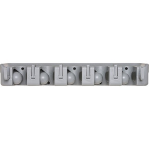 Genuine Joe Cleaning Tool Wall Organizer Rack - 5 x Broom - 3.75" Height x 16.50" Width x 2.75" Depth - Handle, Hanging Hook, Sturdy - Gray - ABS Plastic