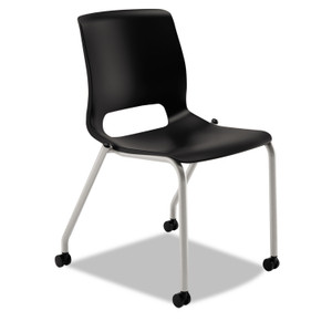 HON Motivate Four-Leg Stacking Chair with Plastic Seat, Supports 300 lb, 17.75" Seat Height, Onyx Seat/Back, Platinum Base, 2/CT