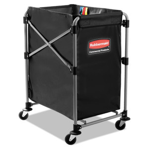 Rubbermaid Commercial One-Compartment Collapsible X-Cart, Synthetic Fabric, 4.98 cu ft Bin, 20.33" x 24.1" x 34", Black/Silver (RCP1881749) View Product Image