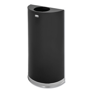 Rubbermaid Commercial European and Metallic Series Open Top Half-Round Receptacle, 12 gal, Steel, Black/Chrome