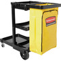 Rubbermaid Commercial Janitor Cart With Zipper Yellow Vinyl Bag - 3 Shelf - 4" , 8" Caster Size - 21.75" Width x 46" Depth x 38.38" Height - Black