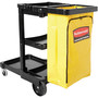Rubbermaid Commercial Janitor Cart With Zipper Yellow Vinyl Bag - 3 Shelf - 4" , 8" Caster Size - 21.75" Width x 46" Depth x 38.38" Height - Black