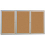 Ghent 3 Door Enclosed Natural Cork Bulletin Board with Satin Frame, 72" x 48", Tan Surface, Satin Aluminum Frame
