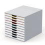 Durable VARICOLOR Stackable Plastic Drawer Box, 10 Drawers, Letter to Folio Size Files, 11.5 x 14 x 11, White