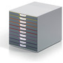 Durable VARICOLOR Stackable Plastic Drawer Box, 10 Drawers, Letter to Folio Size Files, 11" x 14" x 11.5", Gray