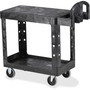 Rubbermaid Commercial Flat Shelf Utility Cart, Plastic, 2 Shelves, 500 lb Capacity, 19.19" x 37.88" x 33.33", Black (RCP450500BK) View Product Image