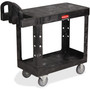 Rubbermaid Commercial Flat Shelf Utility Cart, Plastic, 2 Shelves, 500 lb Capacity, 19.19" x 37.88" x 33.33", Black (RCP450500BK) View Product Image