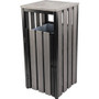Lorell Faux Wood Outdoor Waste Bin - Rectangular - Weather Resistant - 33.6" Height - Polystyrene - Weathered Charcoal