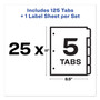 Avery Print and Apply Index Maker Clear Label Dividers, 5-Tab, White Tabs, 11 x 8.5, White, 25 Sets